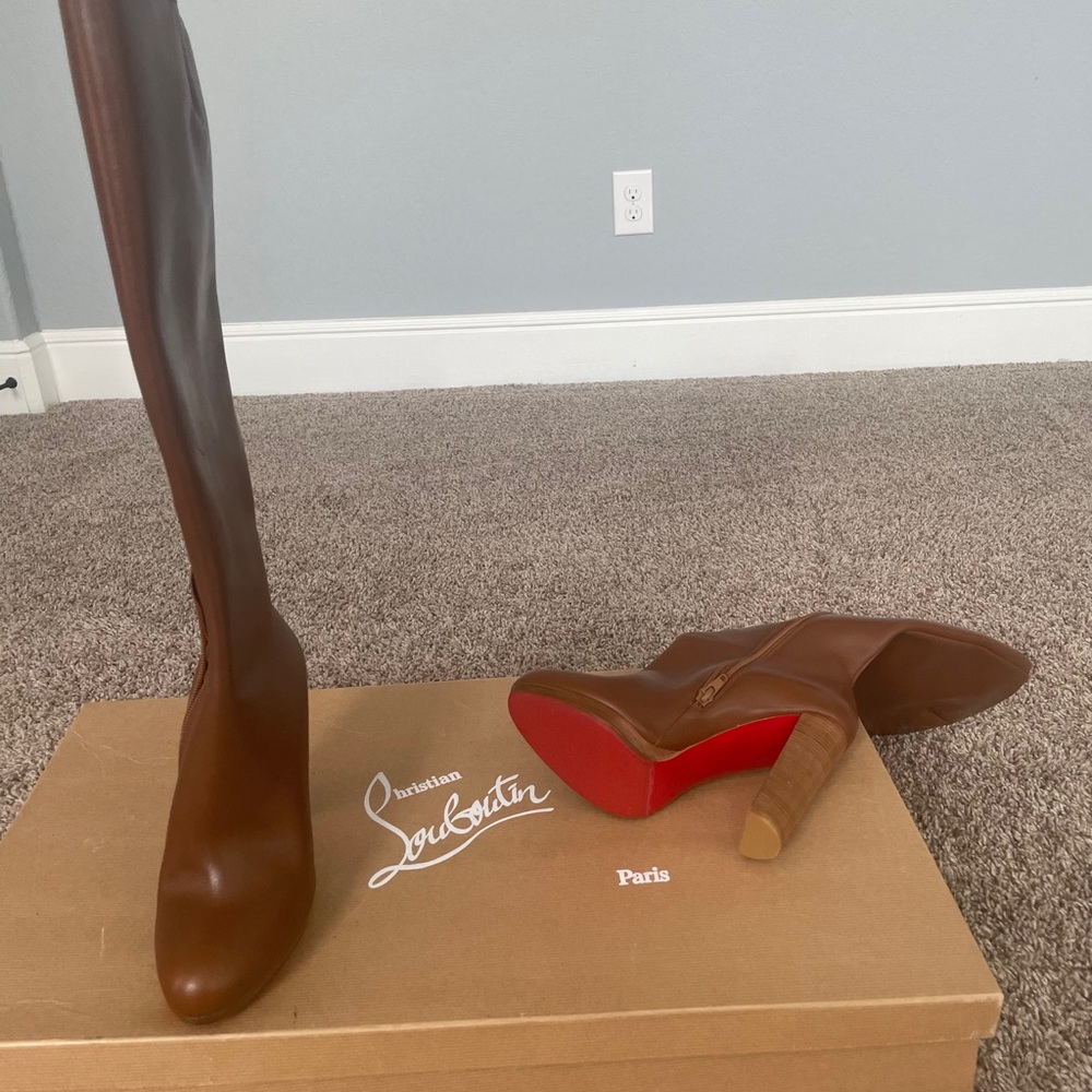Christian Louboutin tan knee high boots